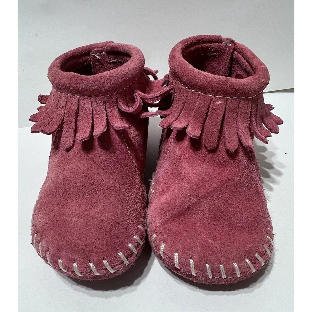 MINNETONKA Baby Toddler Size‎ 3 PINK FRINGED ANKLE BOOTS Girls Ankle Bootie